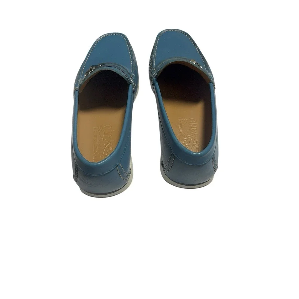 Salvatore Ferragamo Blue Leather Gancini Driver Loafers Men's‎ Italy Luxury